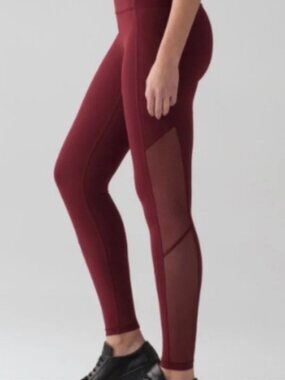 Lululemon Burgundy Mesh Panel High-Rise Crop Running Pants - Size 8